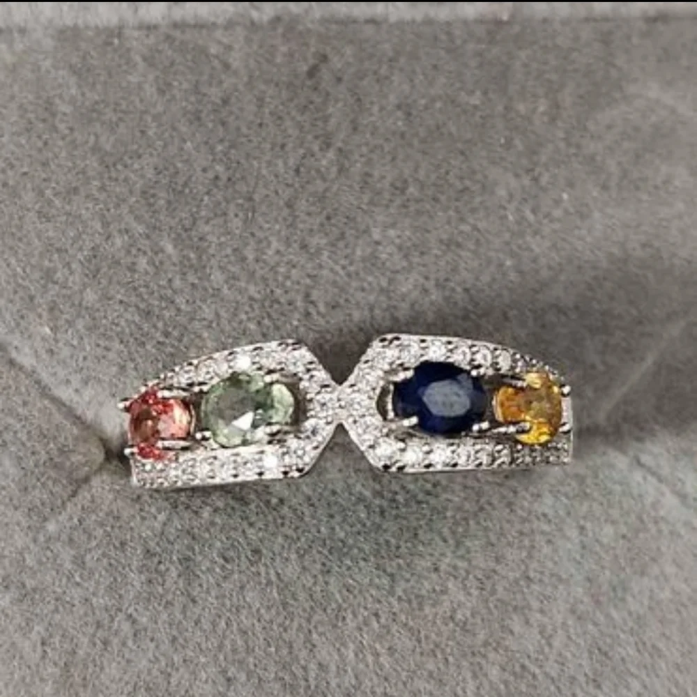 S925 Colorful Sapphire ring 4 stones